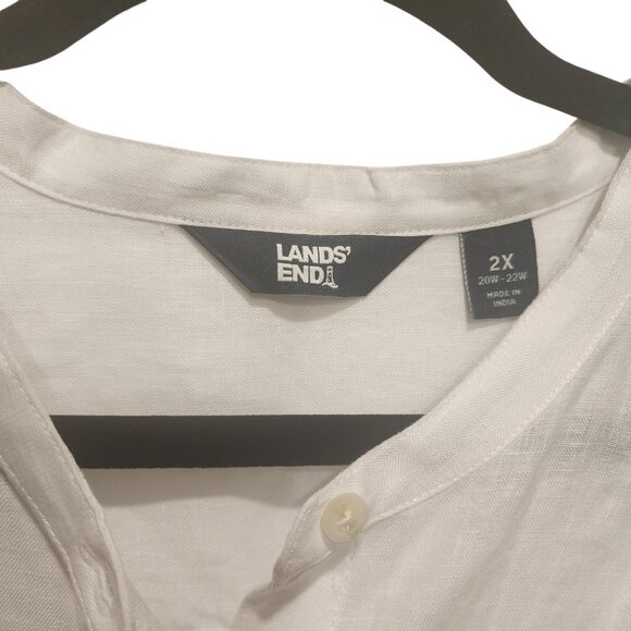 Lands' End Women White 100% Linen Long Button Down Tunic Top Size 2X 20W-22W - Picture 3 of 7